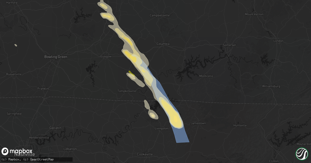 Hail map in Burkesville, KY on August 22, 2026