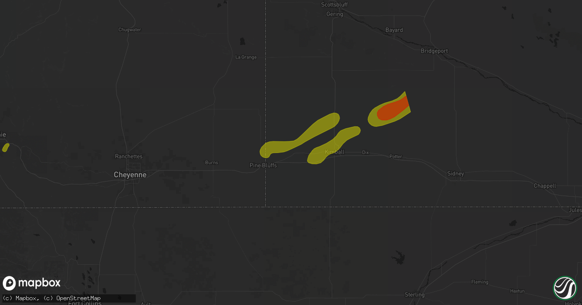 Hail map in Bushnell, NE on August 22, 2026