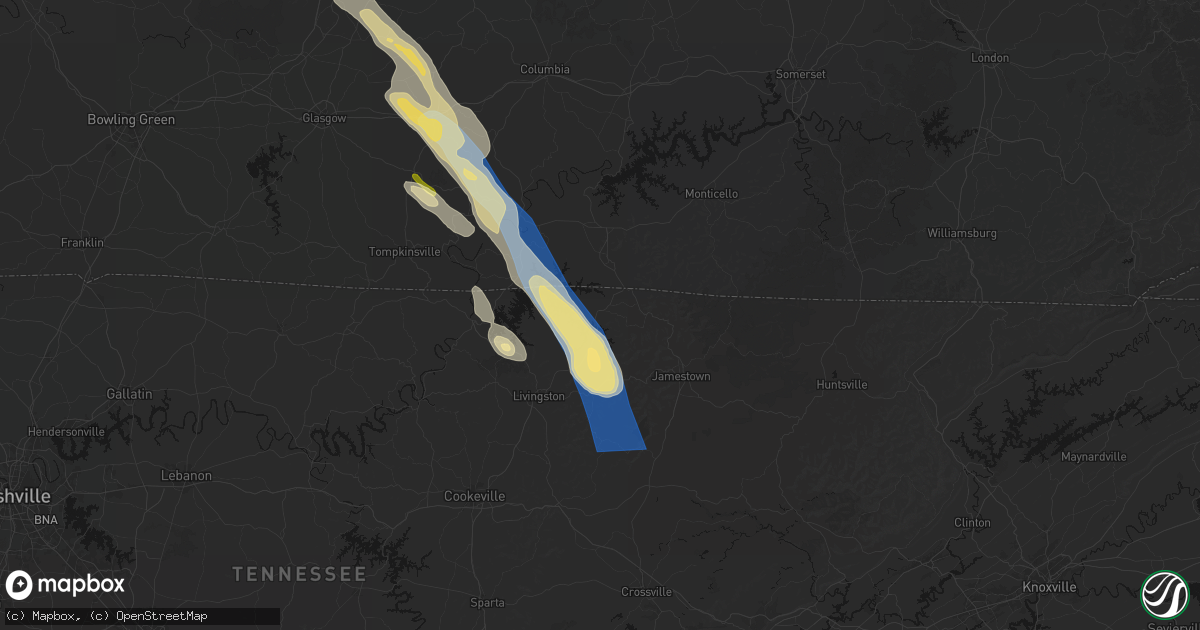 Hail map in Byrdstown, TN on August 22, 2026
