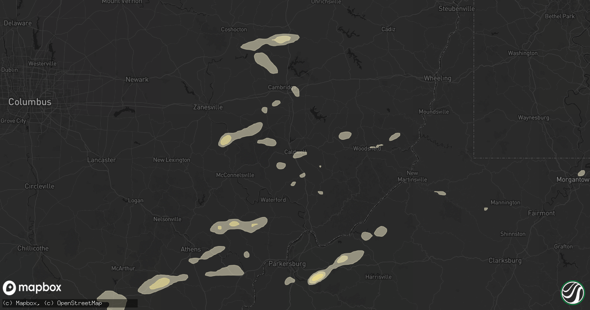 Hail map in Caldwell, OH on August 22, 2026