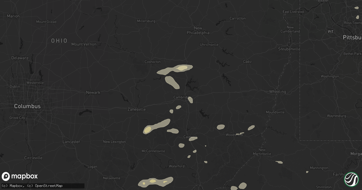 Hail map in Cambridge, OH on August 22, 2026