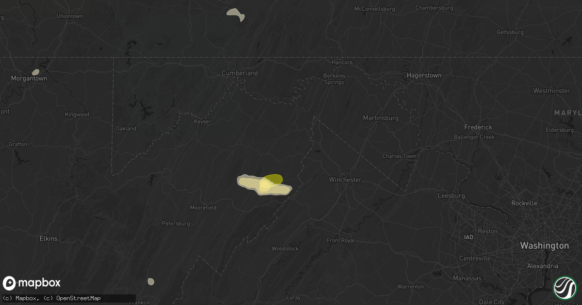Hail map in Capon Bridge, WV on August 22, 2026