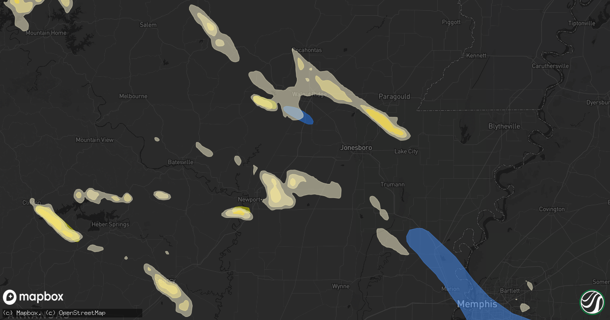 Hail map in Cash, AR on August 22, 2026