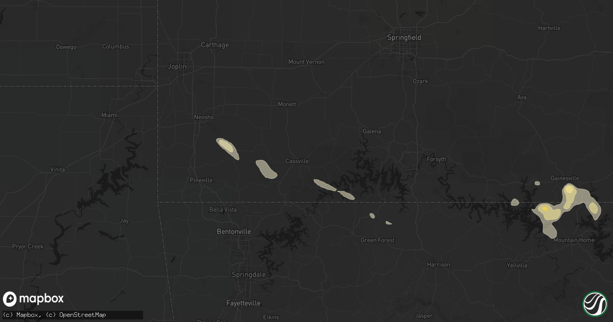 Hail map in Cassville, MO on August 22, 2026
