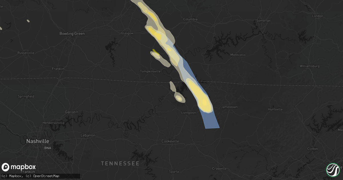Hail map in Celina, TN on August 22, 2026