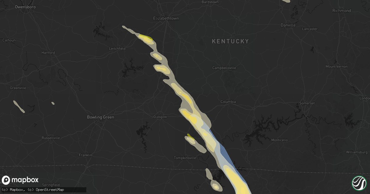 Hail map in Center, KY on August 22, 2026
