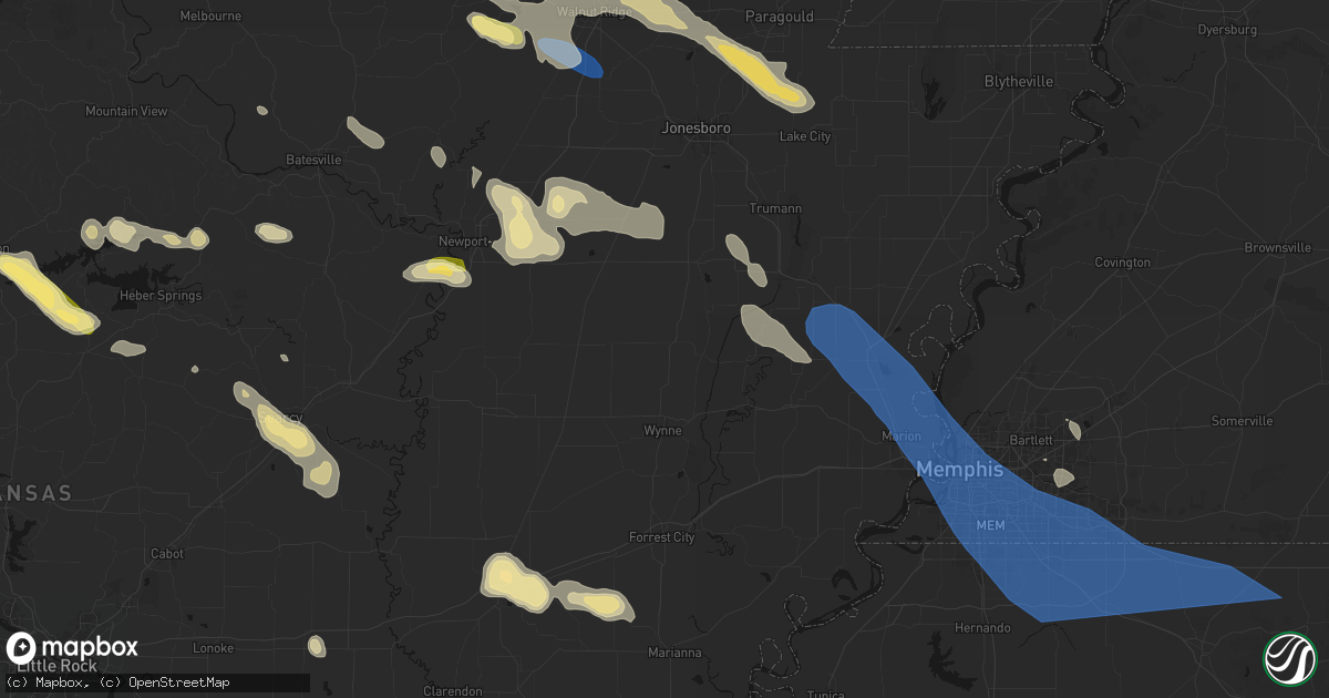 Hail map in Cherry Valley, AR on August 22, 2026
