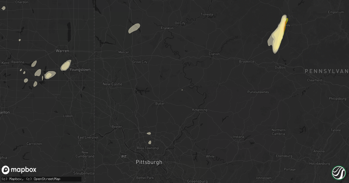 Hail map in Chicora, PA on August 22, 2026