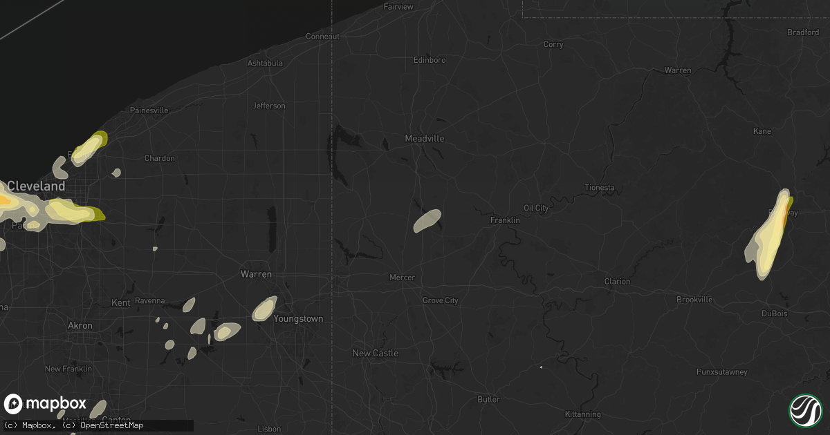 Hail map in Clarks Mills, PA on August 22, 2026
