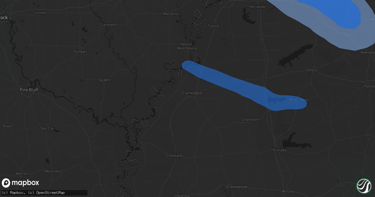 Hail map in Clarksdale, MS on August 22, 2026