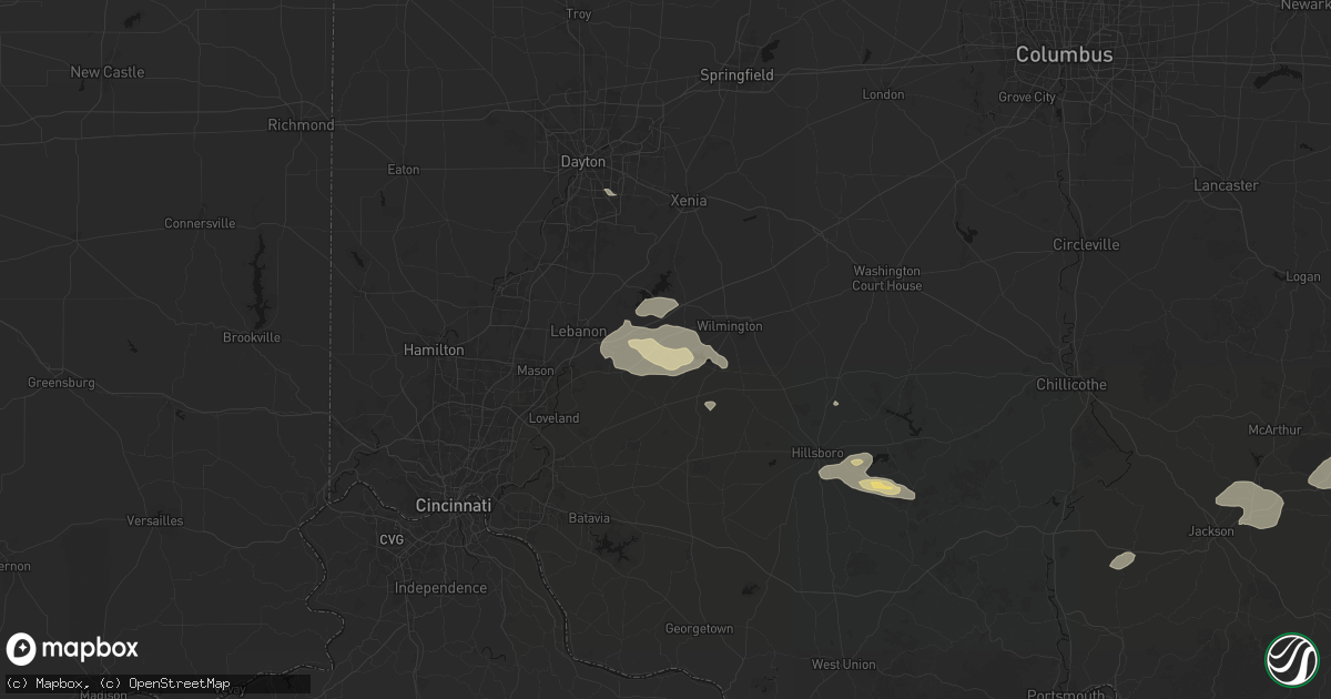 Hail map in Clarksville, OH on August 22, 2026