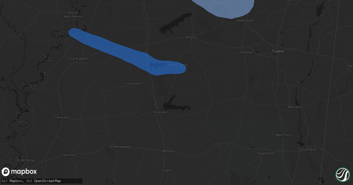 Hail map in Coffeeville, MS on August 22, 2026