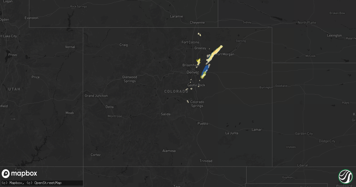 Hail map in Colorado on August 22, 2026