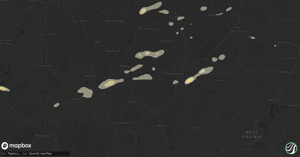 Hail map in Coolville, OH on August 22, 2026