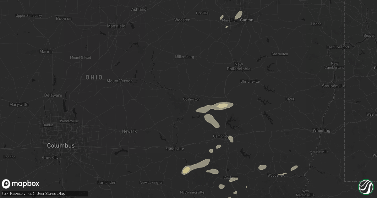 Hail map in Coshocton, OH on August 22, 2026