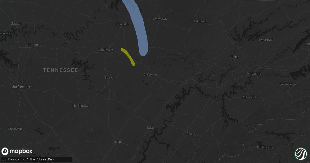 Hail map in Crossville, TN on August 22, 2026