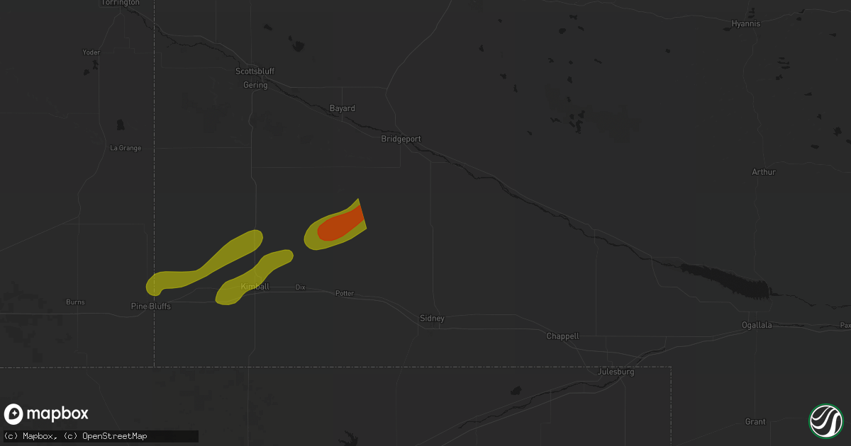 Hail map in Dalton, NE on August 22, 2026