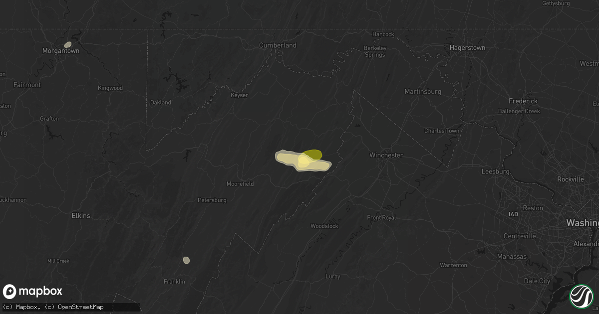 Hail map in Delray, WV on August 22, 2026