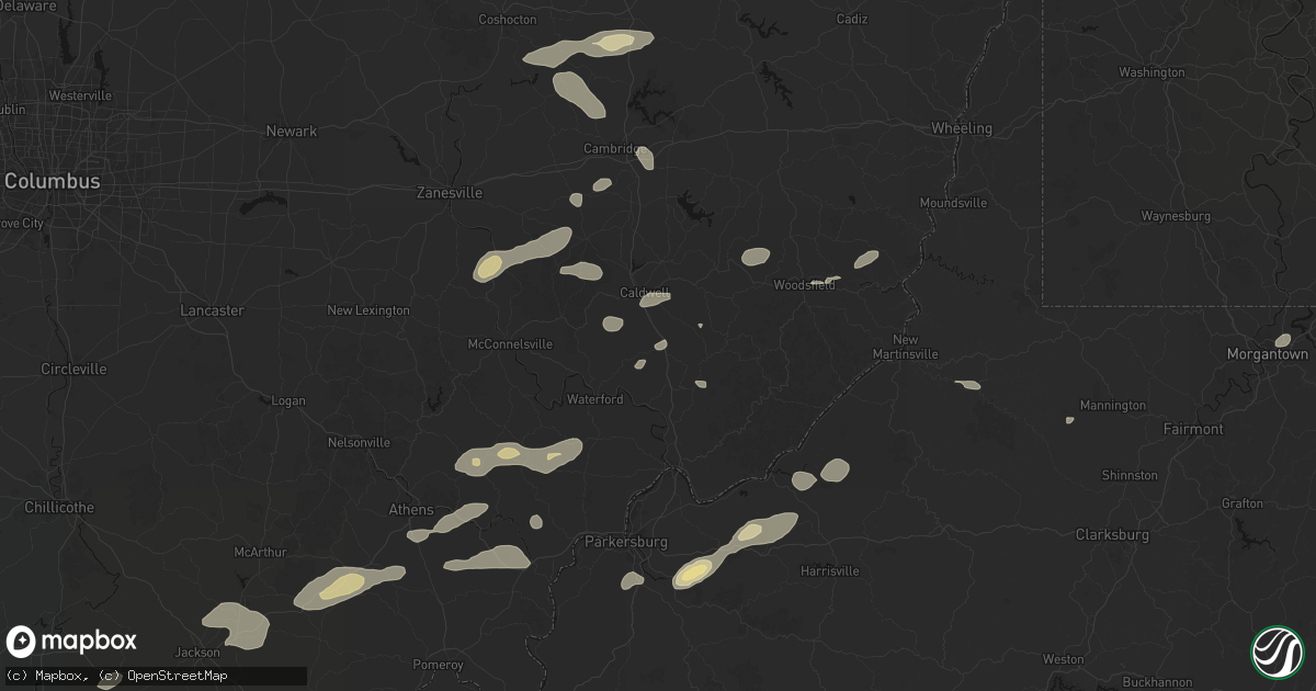Hail map in Dexter City, OH on August 22, 2026