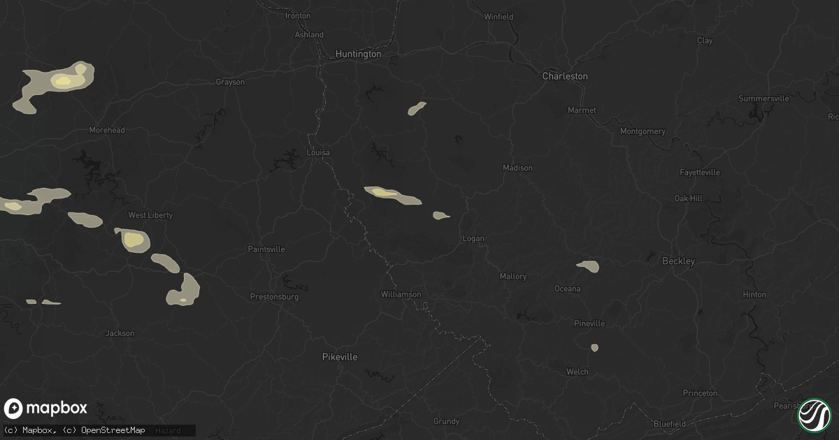 Hail map in Dingess, WV on August 22, 2026