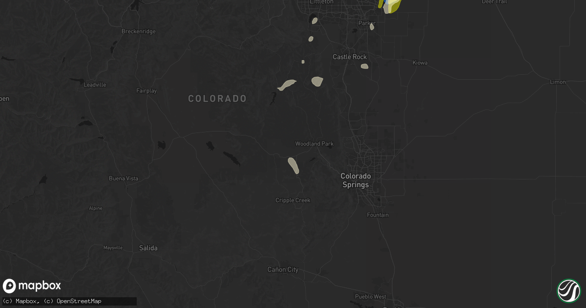 Hail map in Divide, CO on August 22, 2026