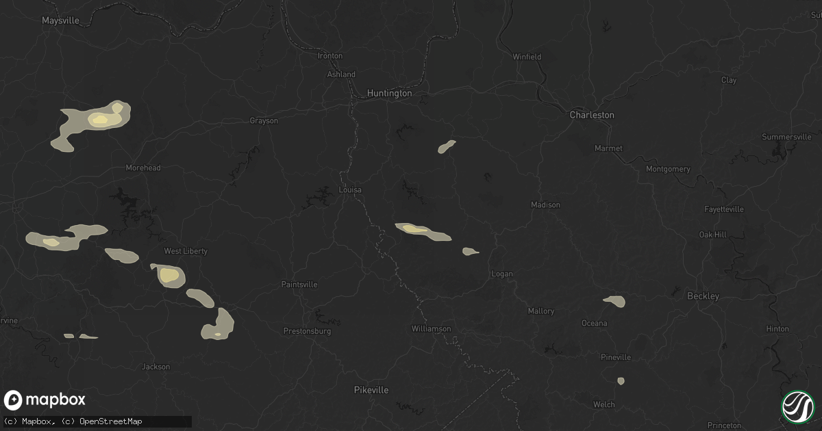 Hail map in Dunlow, WV on August 22, 2026