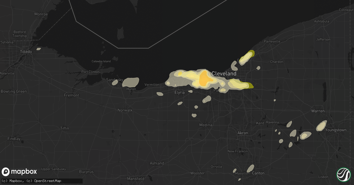 Hail map in Elyria, OH on August 22, 2026