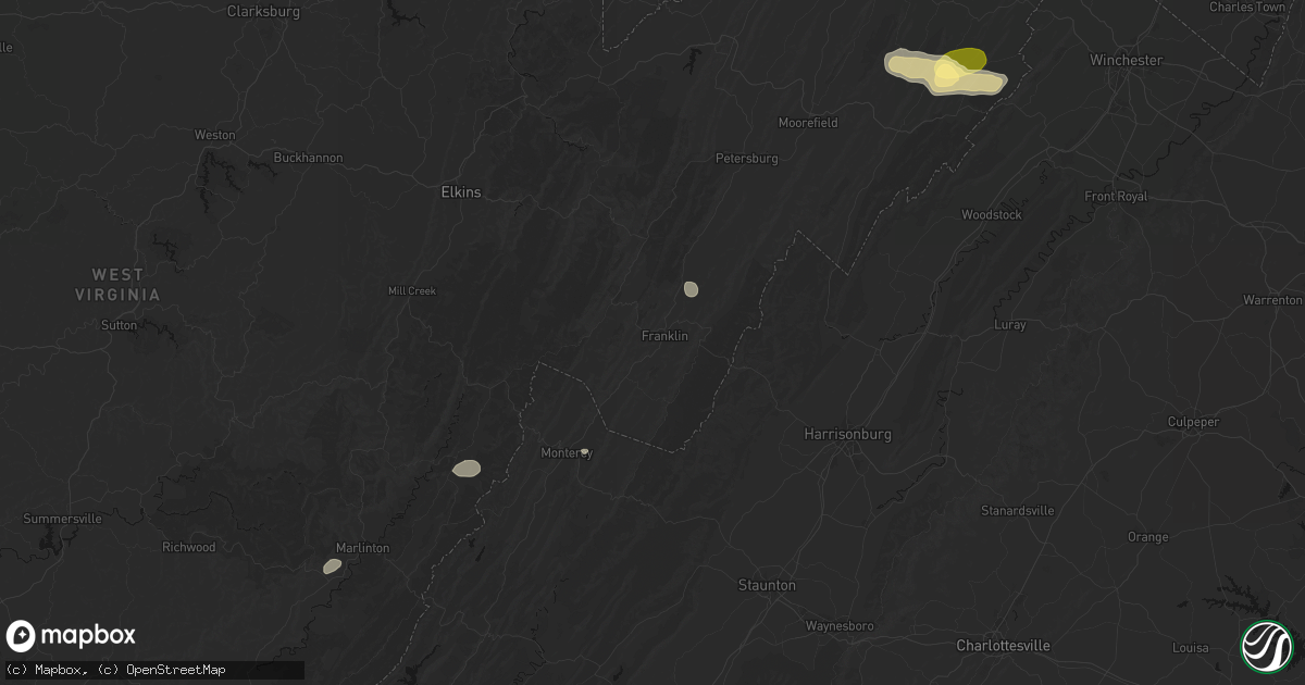Hail map in Franklin, WV on August 22, 2026
