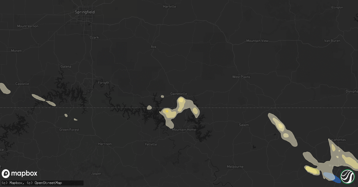 Hail map in Gainesville, MO on August 22, 2026