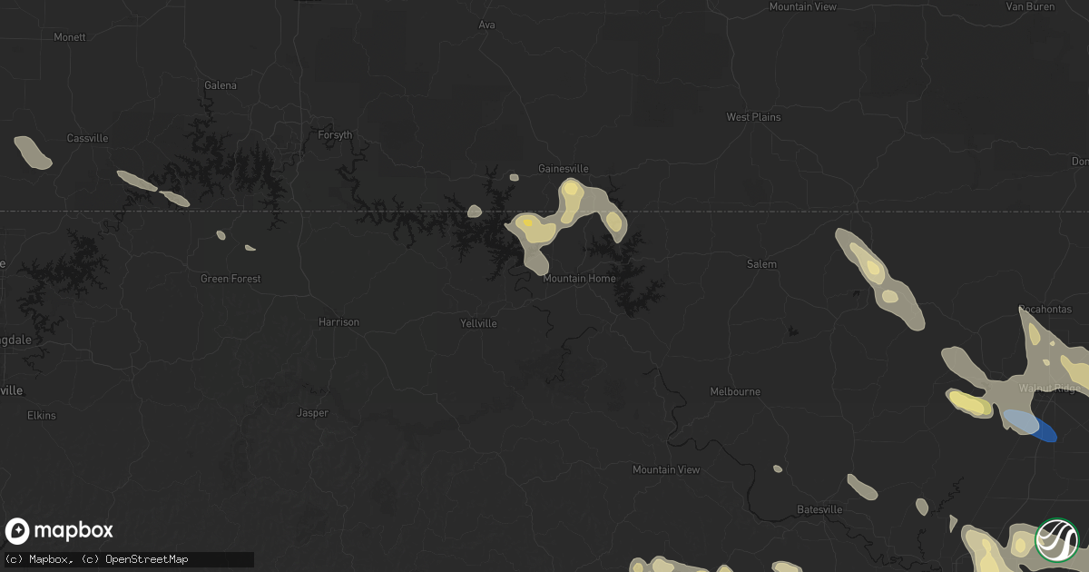 Hail map in Gassville, AR on August 22, 2026