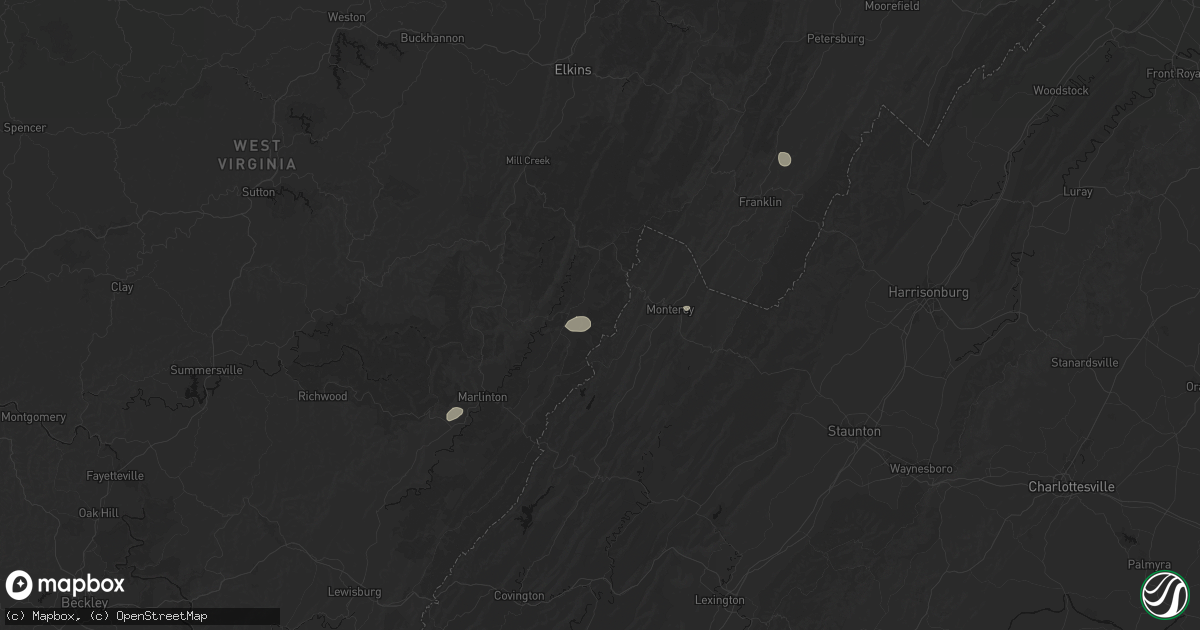 Hail map in Green Bank, WV on August 22, 2026