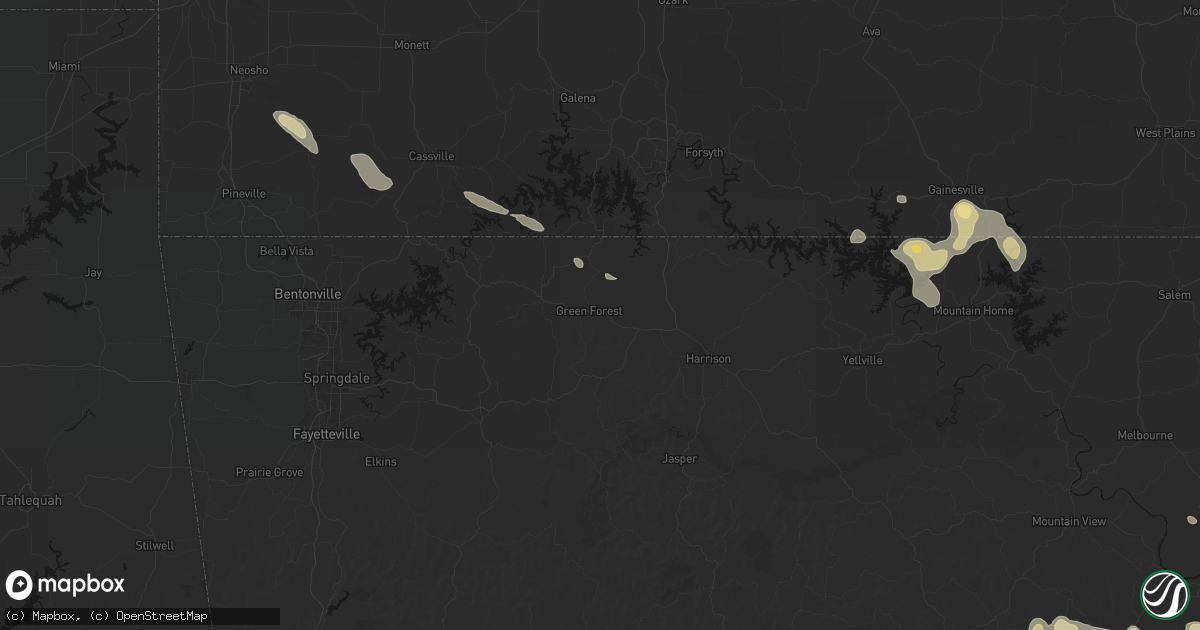 Hail map in Green Forest, AR on August 22, 2026