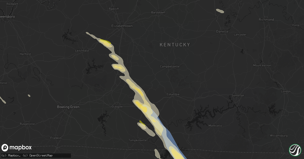 Hail map in Greensburg, KY on August 22, 2026
