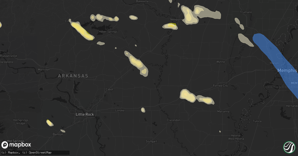 Hail map in Griffithville, AR on August 22, 2026