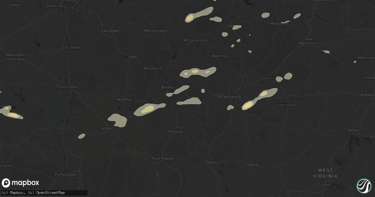 Hail map in Guysville, OH on August 22, 2026