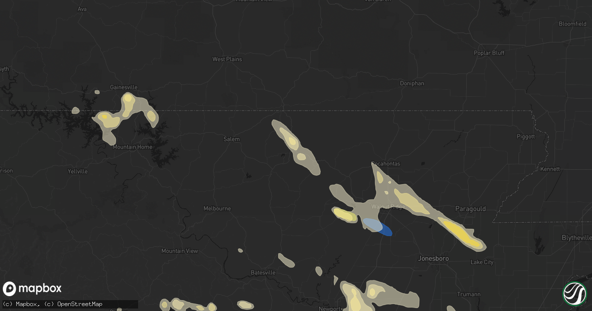 Hail map in Hardy, AR on August 22, 2026
