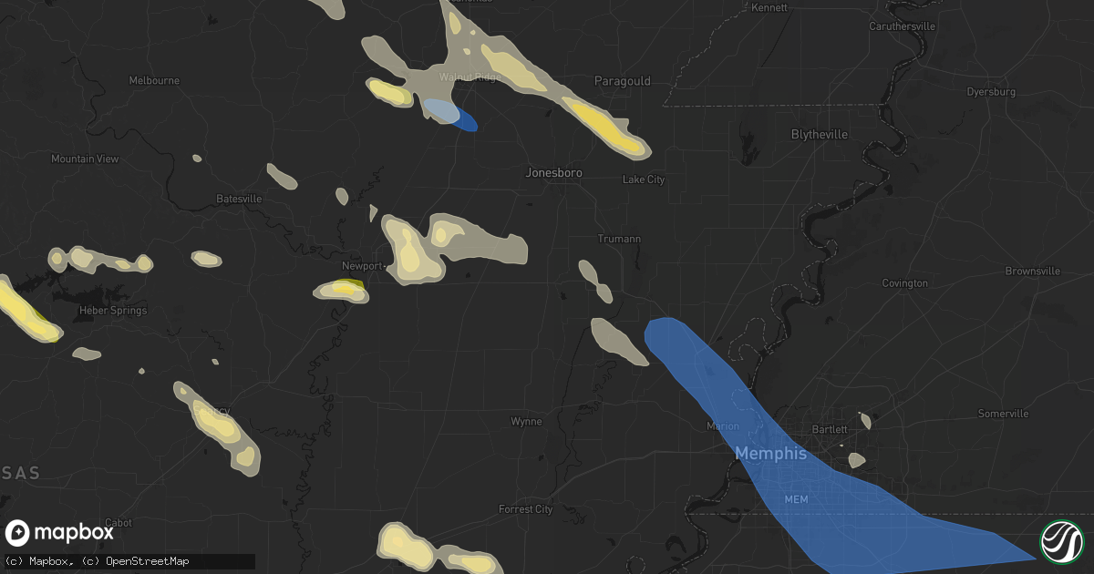 Hail map in Harrisburg, AR on August 22, 2026
