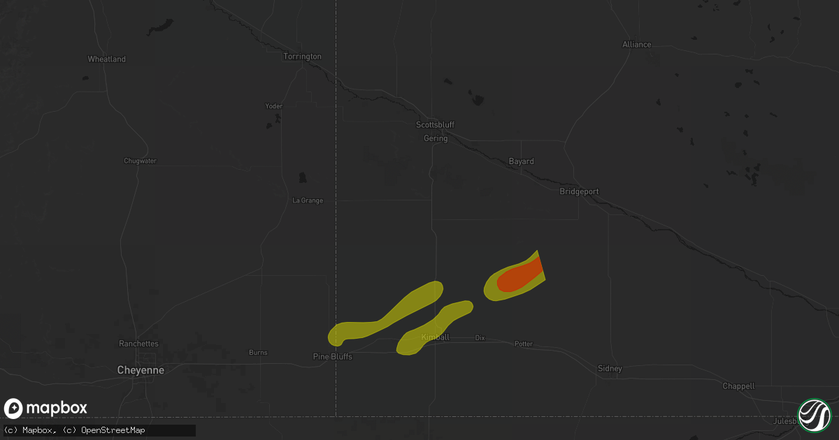 Hail map in Harrisburg, NE on August 22, 2026