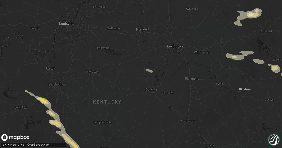 Hail map in Harrodsburg, KY on August 22, 2026