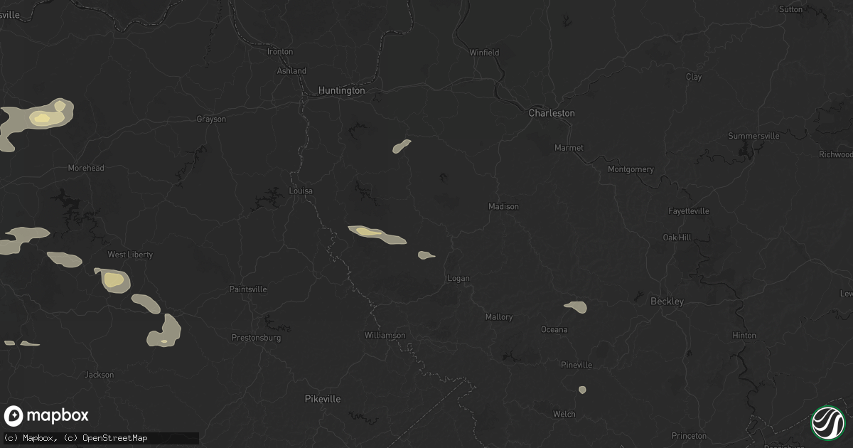 Hail map in Harts, WV on August 22, 2026