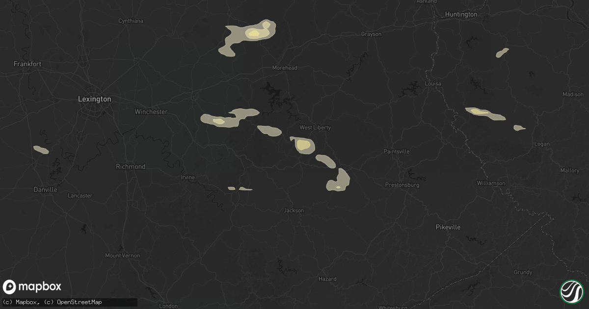 Hail map in Hazel Green, KY on August 22, 2026