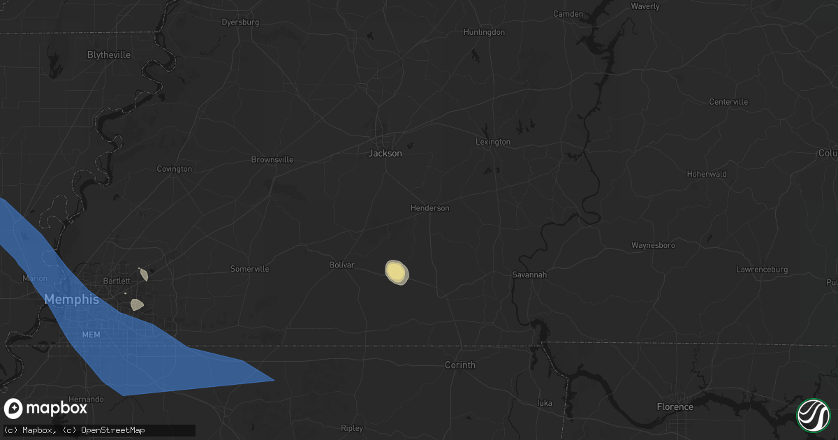 Hail map in Henderson, TN on August 22, 2026