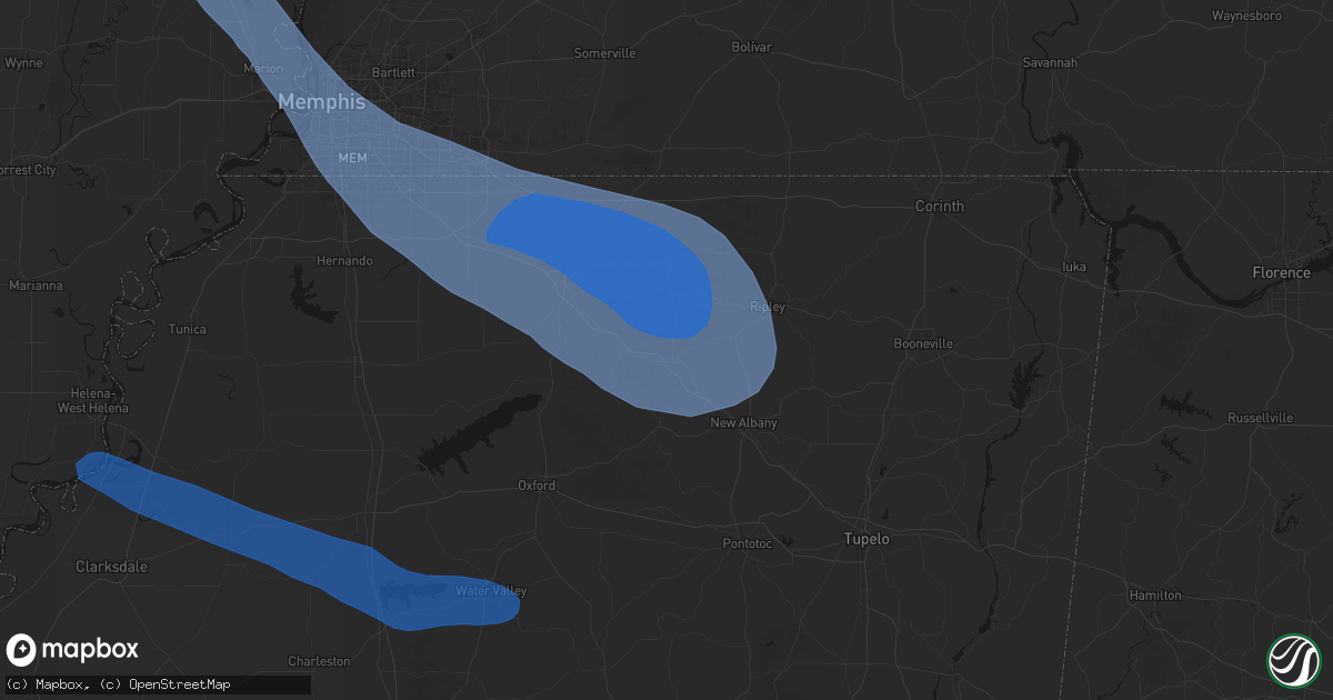 Hail map in Hickory Flat, MS on August 22, 2026