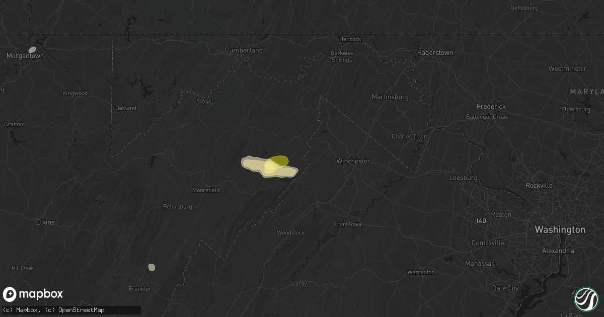 Hail map in High View, WV on August 22, 2026