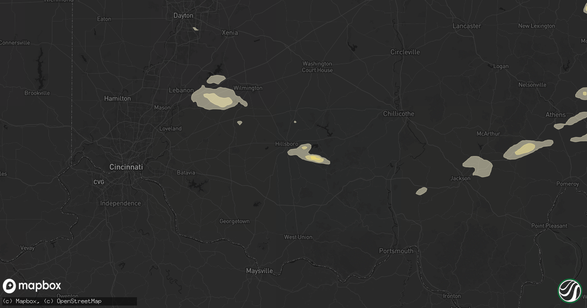 Hail map in Hillsboro, OH on August 22, 2026