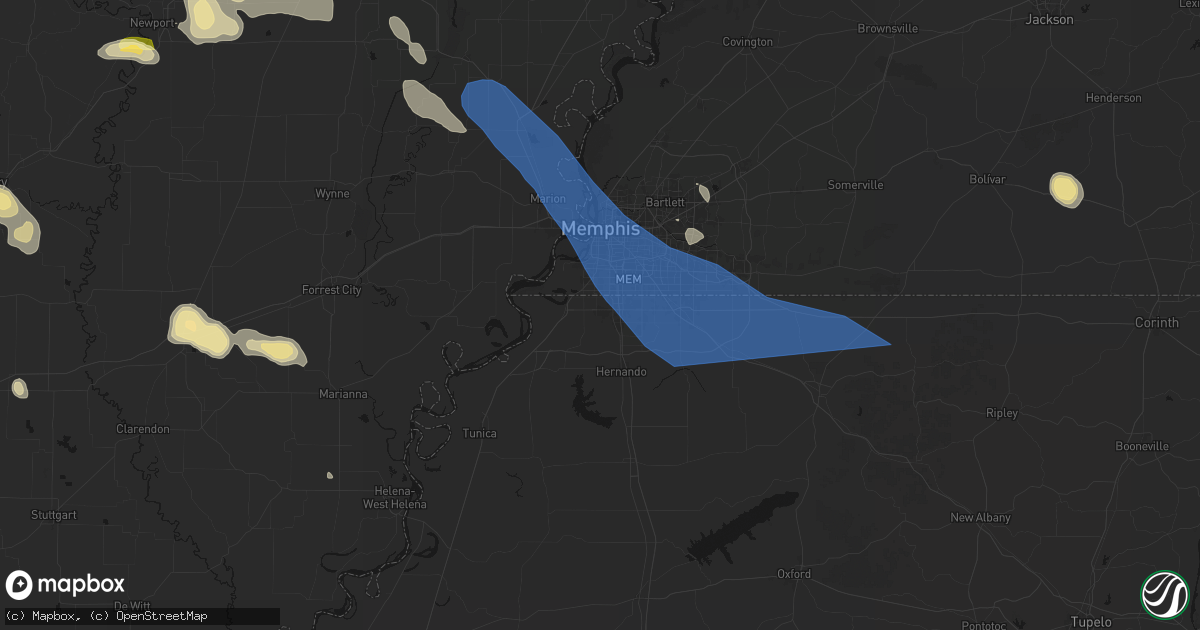 Hail map in Horn Lake, MS on August 22, 2026