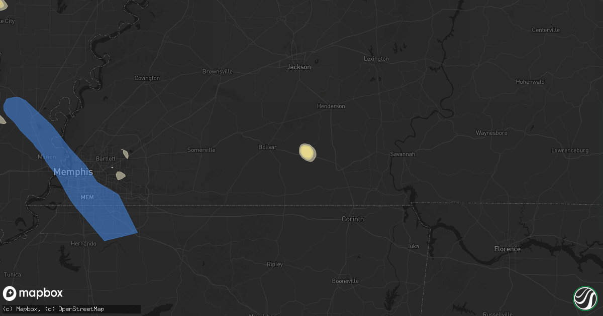 Hail map in Hornsby, TN on August 22, 2026