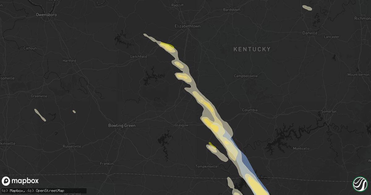 Hail map in Horse Cave, KY on August 22, 2026