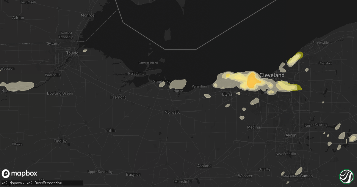 Hail map in Huron, OH on August 22, 2026