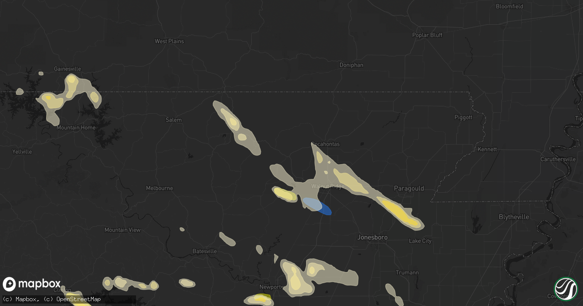 Hail map in Imboden, AR on August 22, 2026